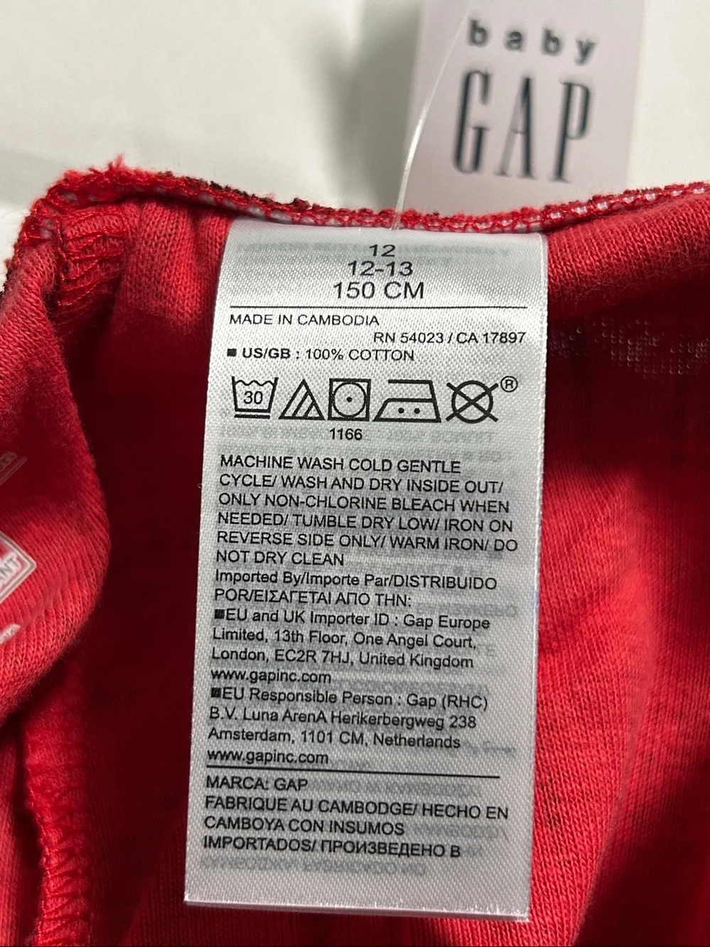 Gap Children Organic Kids Holiday Pajamas Set Cotton Size 12 Years Red-Black NEW